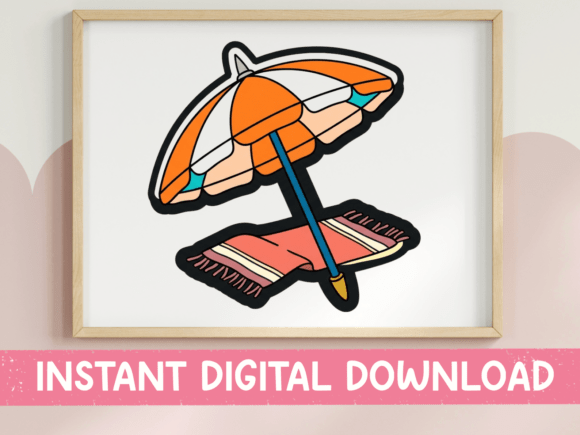Beach Umbrella and Towel Sticker: Graphics for T-Shirt Designs