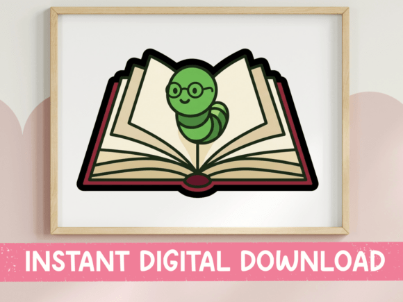 Bookworm Worm in Book Cute Sticker Graphics