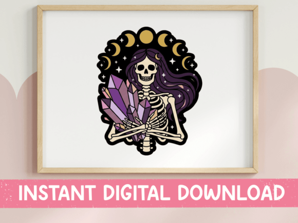 Celestial Skeleton Crystal Witch Sticker Graphics for T-Shirt Designs