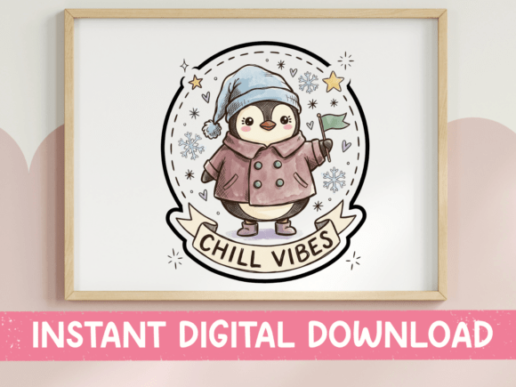 Chill Vibes Penguin Round Sticker: Graphics for T-Shirt Designs