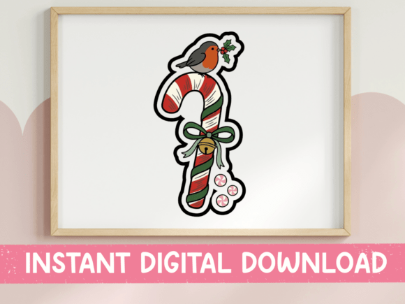 Christmas Candy Cane Robin Bird Sticker Graphics
