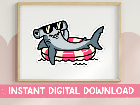 Cool Shark Pool Float Summer Sticker: Graphics for T-Shirt Designs