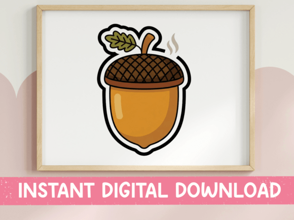 Cute Acorn Autumn Sticker Design: Graphics for T-Shirt Designs & Local Branding