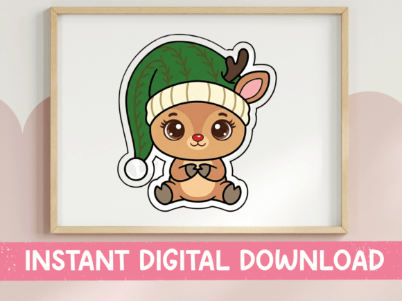 Cute Christmas Reindeer Elf Hat Sticker Graphics