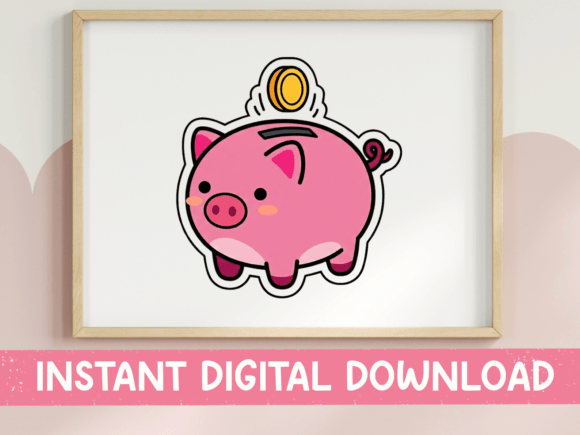 Cute Piggy Bank Kawaii Sticker Graphics