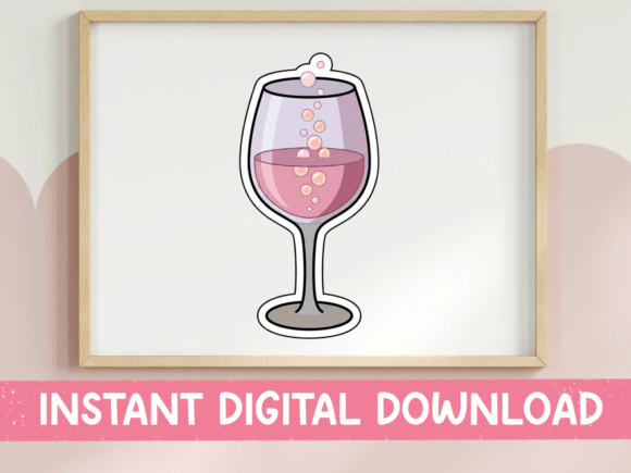 Cute Pink Wine Glass Sticker: Graphics for T-Shirt Designs