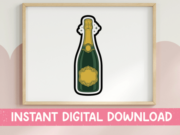 Dark Green Champagne Bottle Sticker: Graphics for T-Shirt Designs