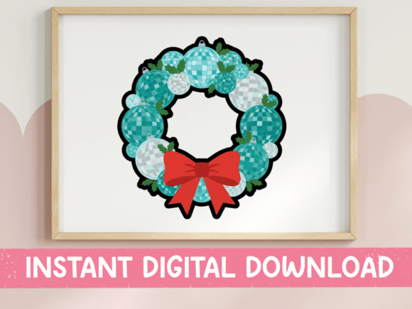 Disco Ball Christmas Wreath Sticker: Graphics for T-Shirt Designs