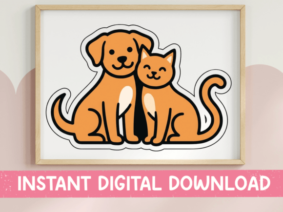 Dog and Cat Friends Sticker Design Graphics