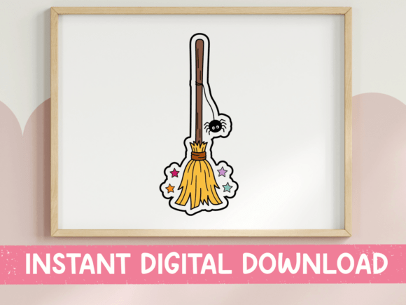 Halloween Witch Broomstick Sticker