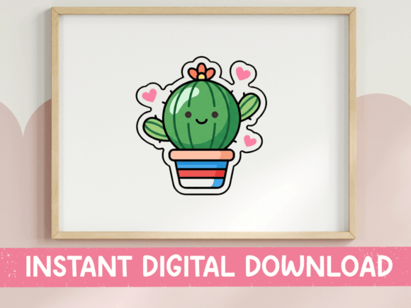 Happy Cactus in Striped Pot Sticker: Graphics & T-Shirt Designs