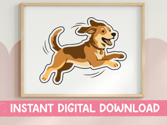 Happy Jumping Dog Sticker Design: Graphics for T-Shirt Designs