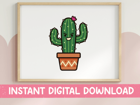 Happy Kawaii Cactus in Pot Sticker: Graphics for T-Shirt Designs & Branding