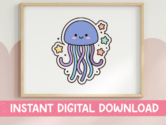 Kawaii Jellyfish with Stars Sticker: Graphics for T-Shirt Designs