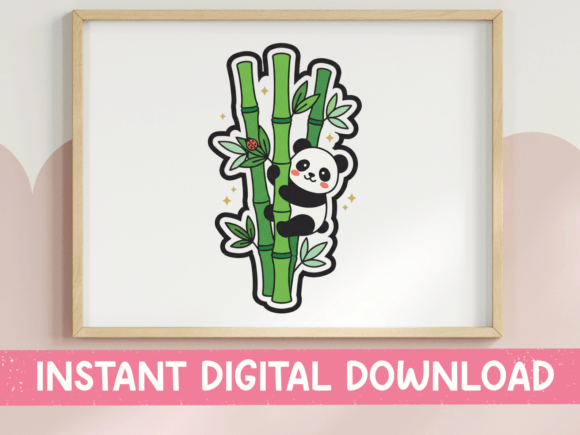 Kawaii Panda Climbing Bamboo Sticker Graphics