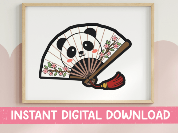 Kawaii Panda Fan Japanese Style Sticker Graphics