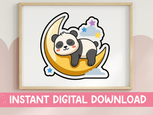 Kawaii Panda on Moon Dreamy Sticker: Graphics for T-Shirt Designs