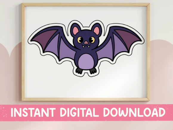 Kawaii Purple Bat Halloween Sticker: Graphics & T-Shirt Designs