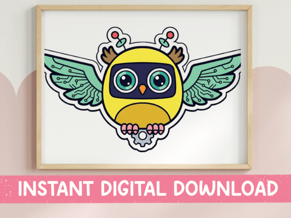 Kawaii Robot Owl Flying Sticker Cute