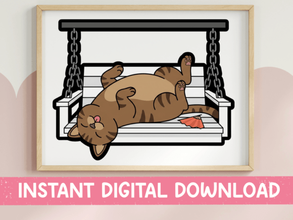 Lazy Cat on Porch Swing Graphics for T-Shirt Designs