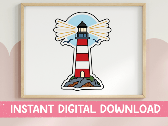Lighthouse Sticker with Rays and Rocks