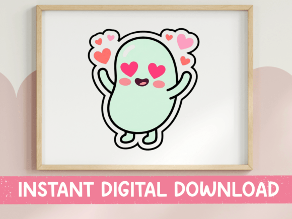 Love Struck Kawaii Bean Sticker: Graphics & T-Shirt Designs