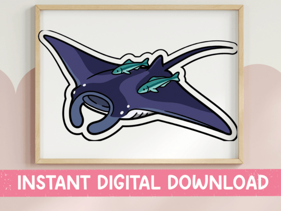 Manta Ray with Remora Fish Sticker: Graphics & T-Shirt Designs