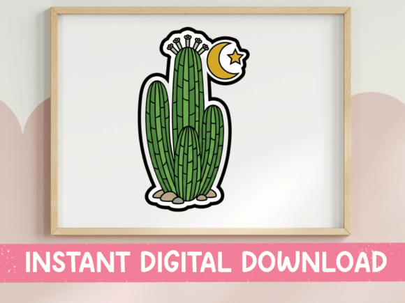 Night Blooming Cactus Moon Sticker: Graphics & T-Shirt Designs