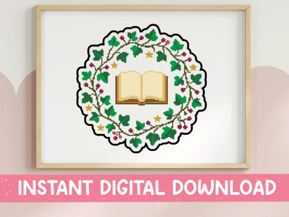 Open Book Ivy Wreath Pixel Sticker Graphics