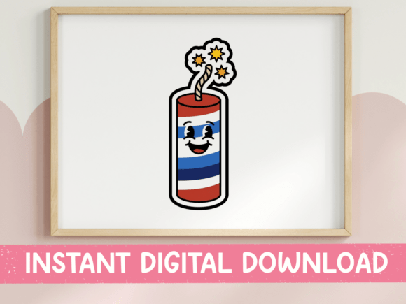 Patriotic Firecracker Kawaii Sticker: Graphics for T-Shirt Designs