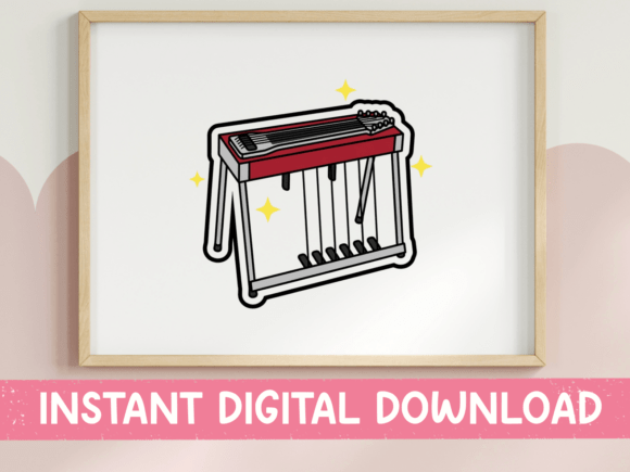 Pedal Steel Guitar Kawaii Music Sticker: Graphics for T-Shirt Designs