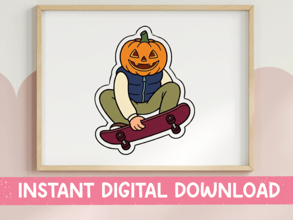 Pumpkin Head Skater Sticker