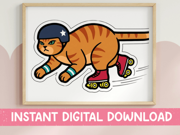Roller Skating Orange Tabby Cat Sticker: Graphics for T-Shirt Designs