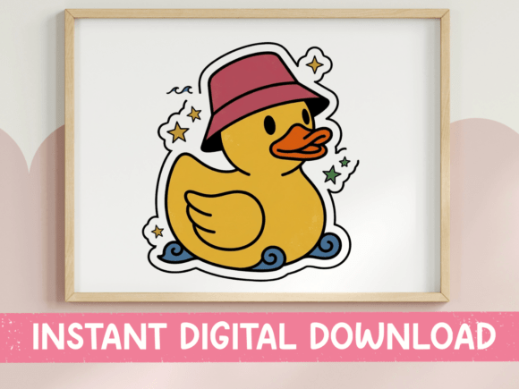 Rubber Duck Stars Waves Cartoon Sticker: Graphics for T-Shirt Designs