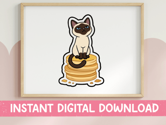 Siamese Cat on Pancake Stack Sticker: Graphics & T-Shirt Designs