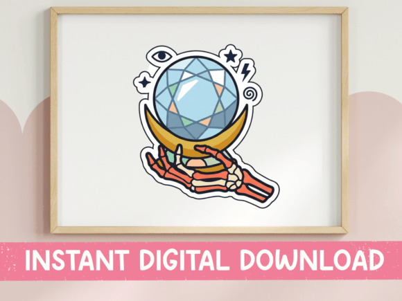 Skeleton Hand Crystal Ball Sticker: Graphics for T-Shirt Designs