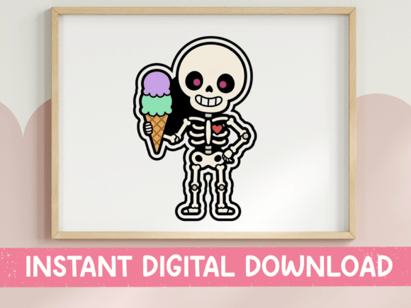 Skeleton Holding Ice Cream Sticker: Graphics for T-Shirt Designs