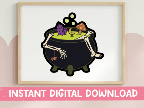 Skeleton in Cauldron Halloween Sticker