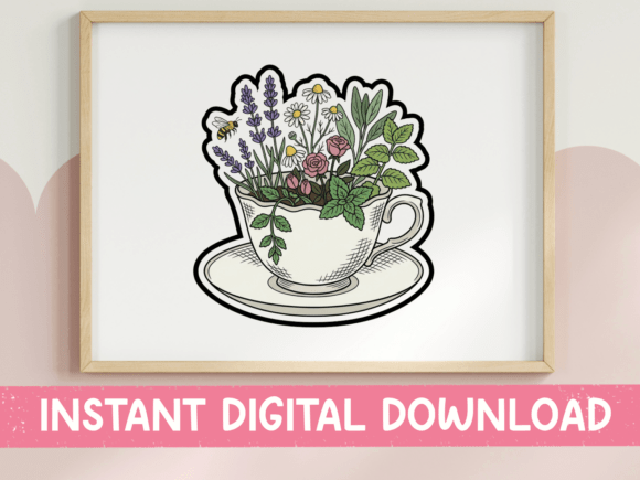 Teacup Garden Floral Sticker Design