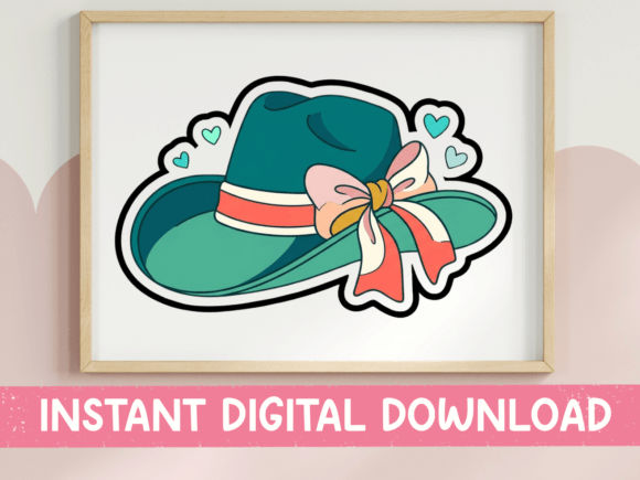 Teal Cowboy Hat with Bow Sticker Graphics