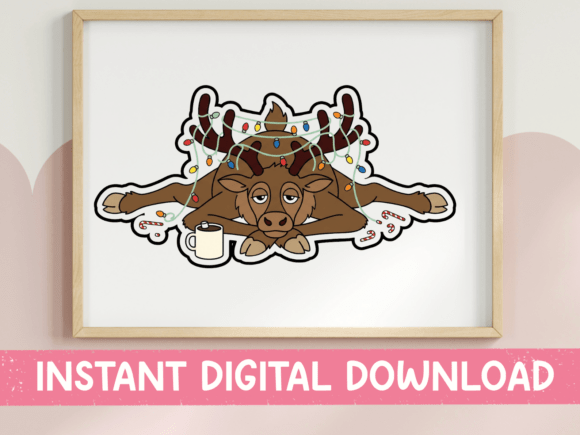 Tired Reindeer Christmas Lights Sticker Graphics