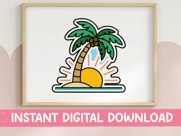 Tropical Palm Tree Sunshine Sticker: Graphics & T-Shirt Designs
