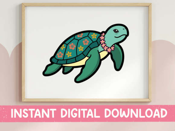 Tropical Sea Turtle with Lei Sticker: Graphics & T-Shirt Designs