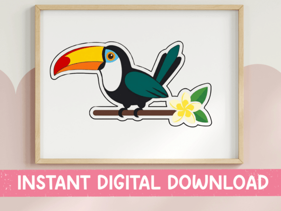 Tropical Toucan and Plumeria Sticker: Graphics for T-Shirt Designs