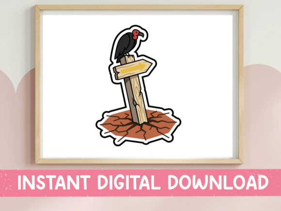 Vulture on Wooden Signpost Sticker: Graphics for T-Shirt Designs & Editorial Use