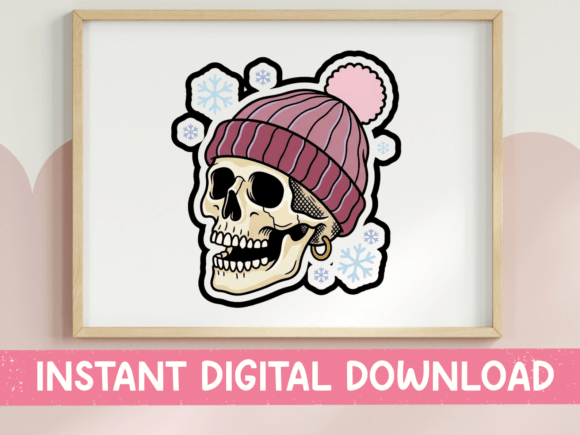 Winter Skull Beanie Sticker Design: Graphics & T-Shirt Designs