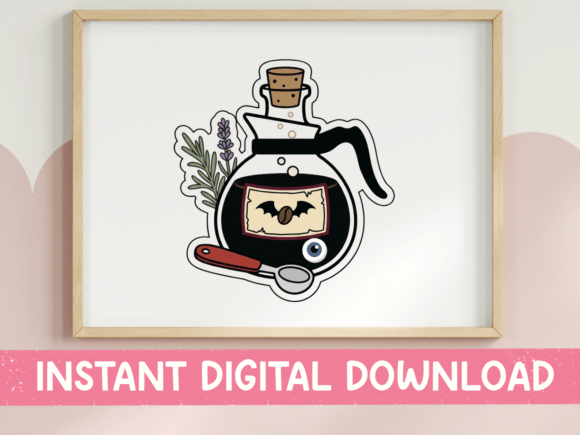 Witchy Coffee Potion Bottle Sticker: Graphics for T-Shirt Designs